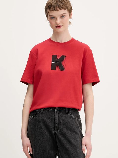 Karl Lagerfeld Jeans t-shirt bawełniany damski kolor czerwony B1W17055 - zdjęcie produktu nr 1