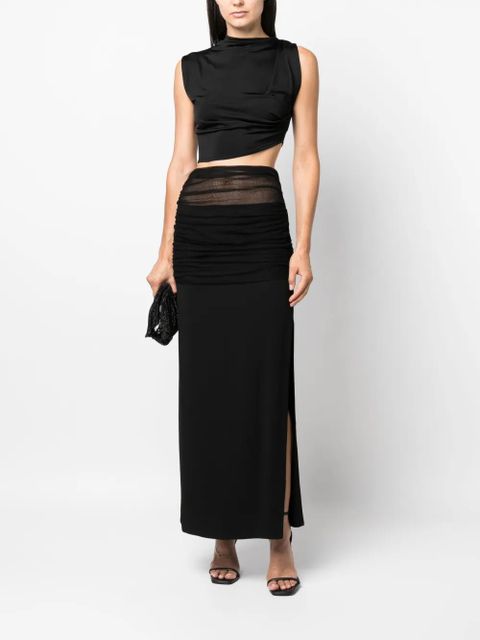 Christopher Esber tulle-trim ruched maxi skirt - Black - zdjęcie produktu nr 2