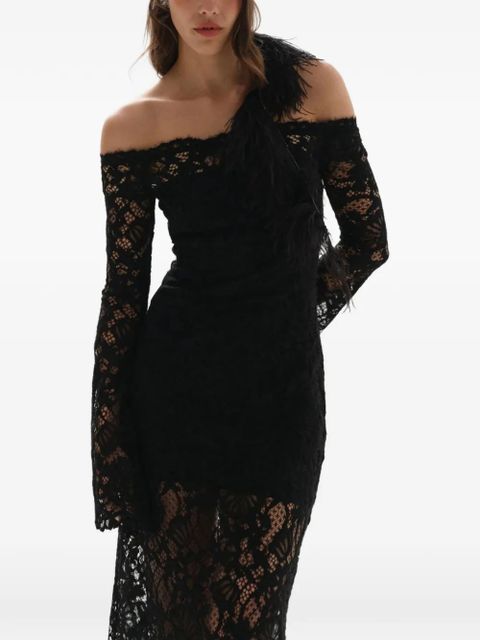 MANURÍ feather detail lace dress - Black