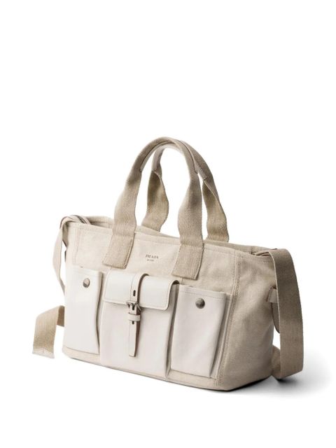 Prada Route large canvas and leather tote bag - Neutrals