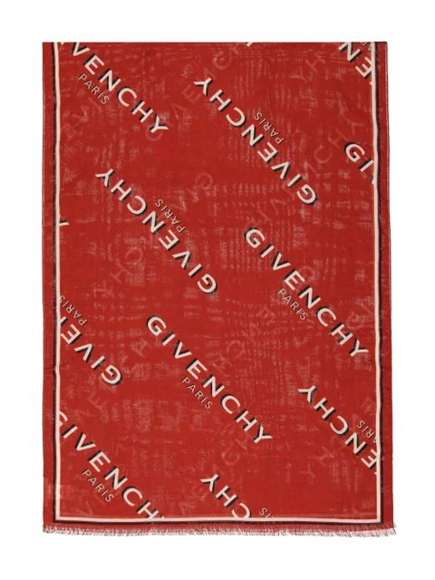 Givenchy logo-lettering frayed scarf - Red - zdjęcie produktu nr 1