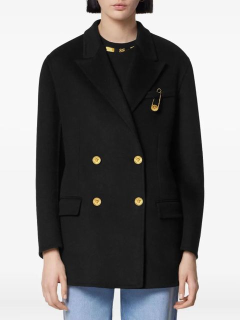 Versace safety-pin double-breasted coat - Black