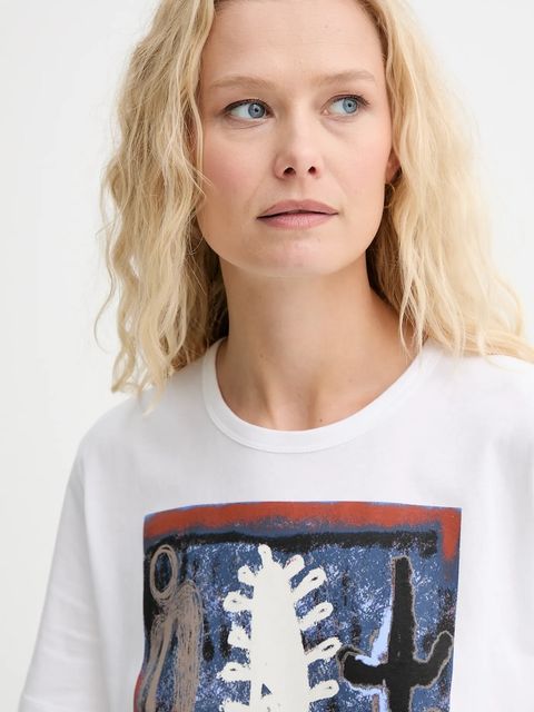 MUNTHE t-shirt bawełniany LACK damski kolor biały 253110025360