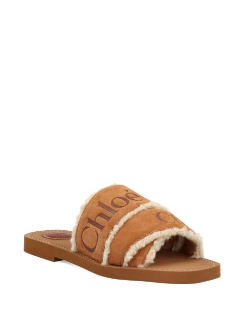 Chloé Woody logo-embellished shearling sandals - Brown - zdjęcie produktu nr 2