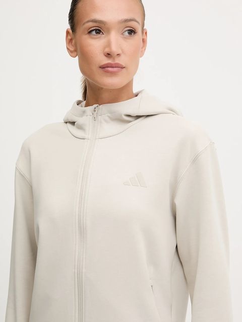 adidas Performance bluza treningowa Designed for Training damska kolor beżowy z kapturem gładka JX7318