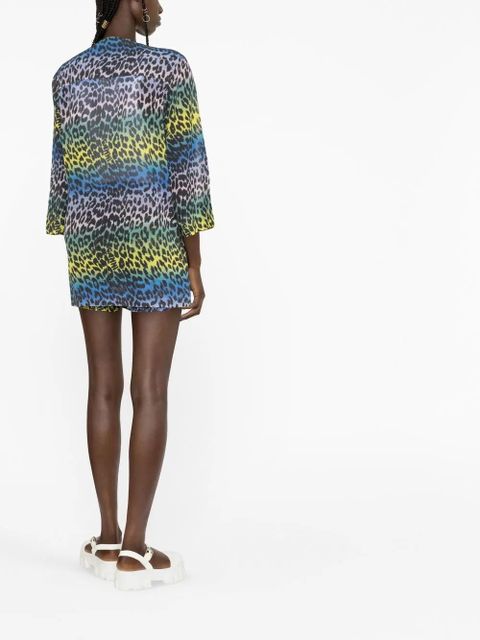 GANNI leopard-print cotton blouse - Blue