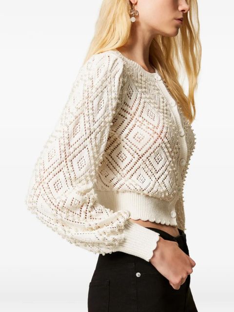 TWINSET diamond-pattern faux-pearl cardigan - White