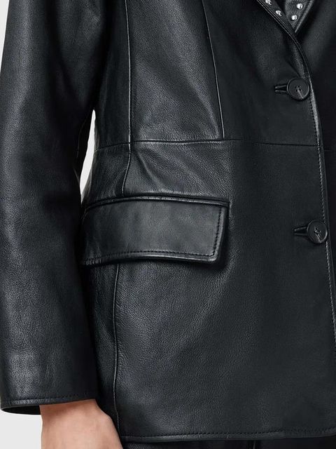 AllSaints marynarka skórzana CORINNA kolor czarny jednorzędowa W037LC - zdjęcie produktu nr 2