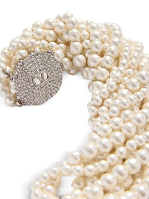 Valentino Garavani Ovalette necklace in metal, baroque glass pearls, and Swarovski® crystals - Silver