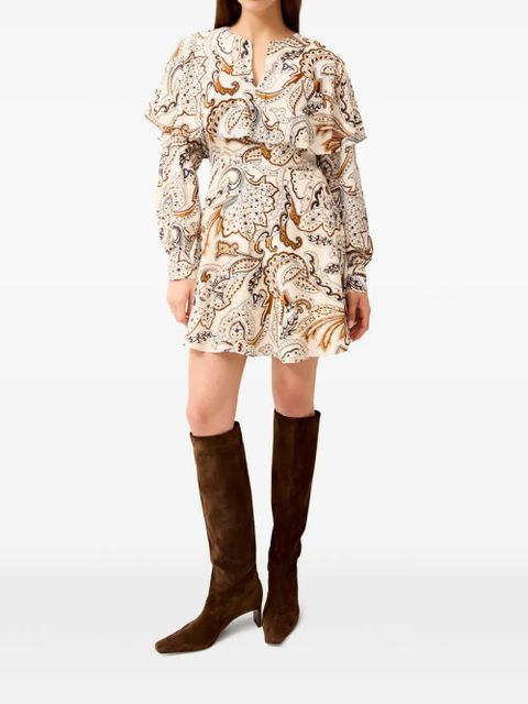 Marie Oliver Reeves ruffled paisley-print mini dress - Neutrals