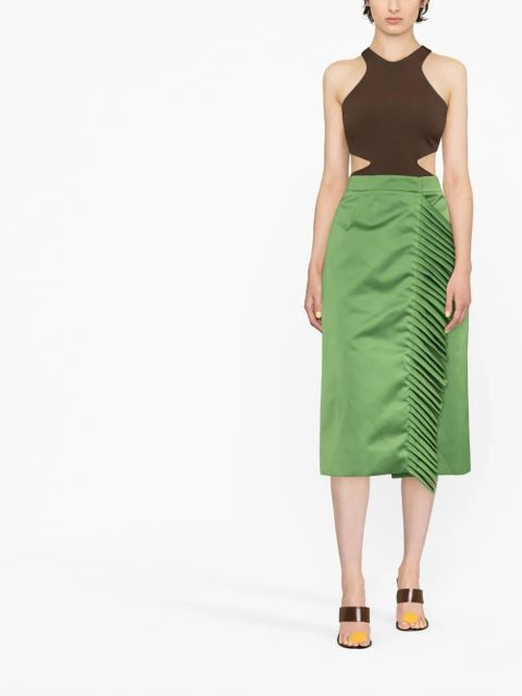 ETRO pleat-detail satin midi skirt - Green - zdjęcie produktu nr 2