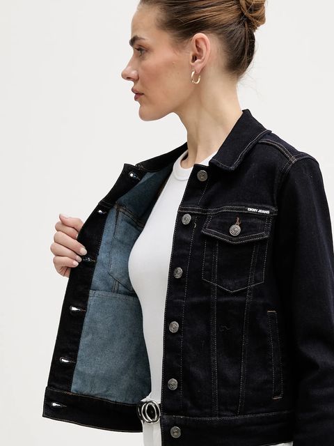 Dkny kurtka jeansowa kolor granatowy przejściowa DJ4J6006