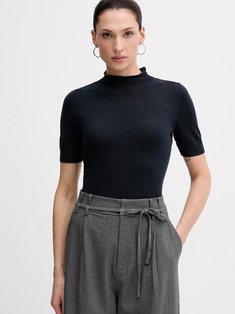 Sisley sweter z dodatkiem wełny damski kolor granatowy z półgolfem 11BAM105P - zdjęcie produktu nr 1