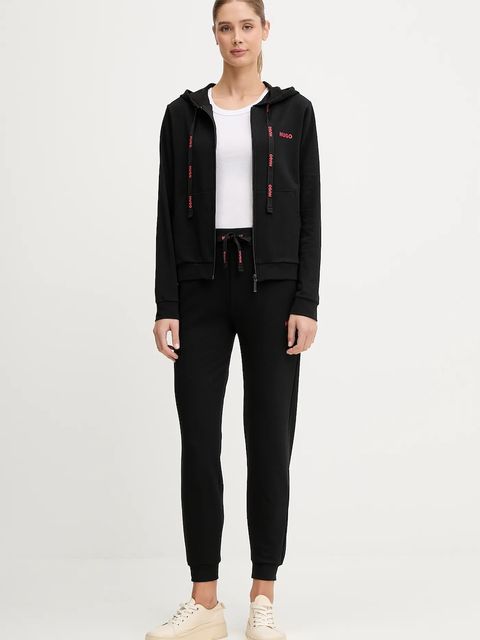 HUGO spodnie lounge damskie kolor czarny z nadrukiem 50556326
