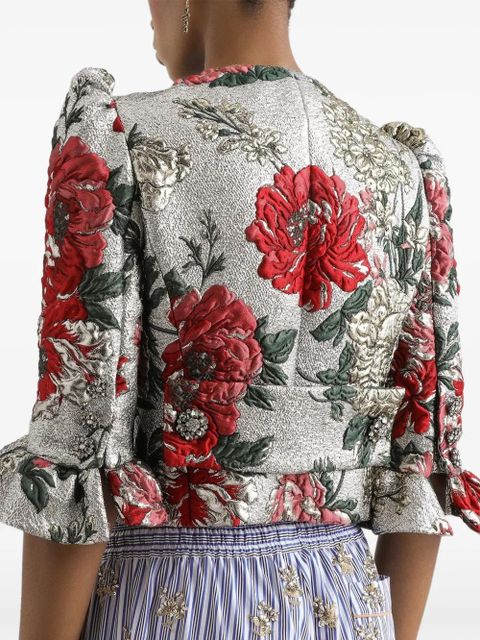Dolce & Gabbana floral-embroidered buttoned jacket - Silver