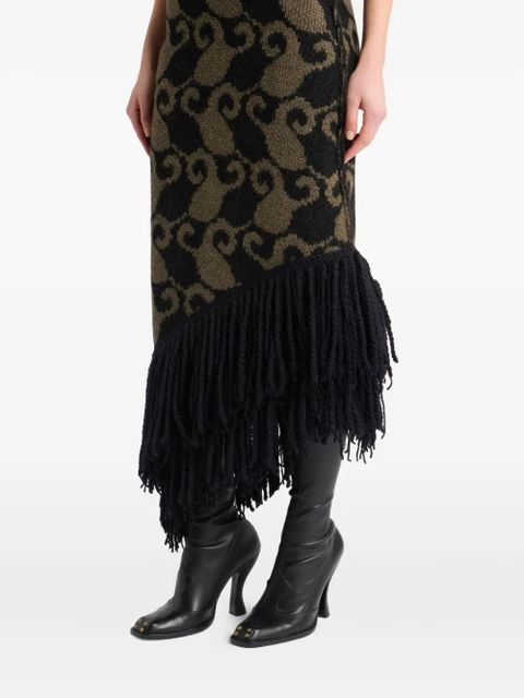ETRO paisley jacquard fringe midi dress - Black