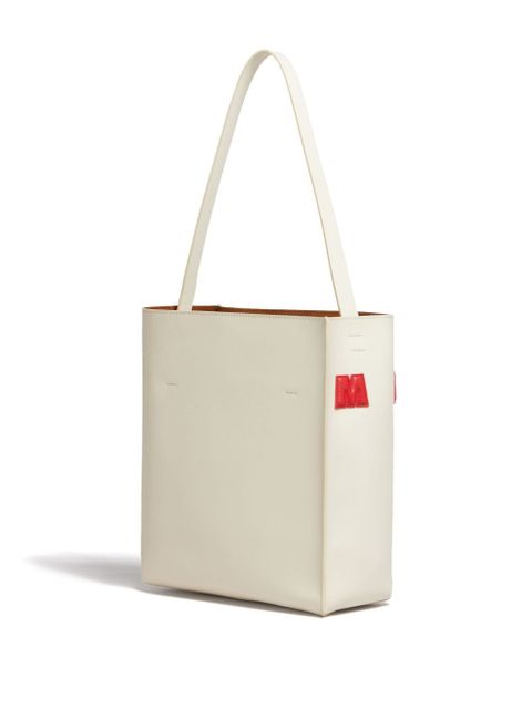 Marni Museo logo-patch leather bag - White