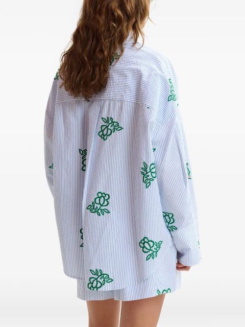 Essentiel Antwerp pinstripe floral-embroidered shirt - Blue