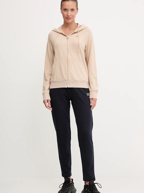 EA7 Emporio Armani bluza damska kolor beżowy z kapturem gładka AF13135.7W000458 - zdjęcie produktu nr 2
