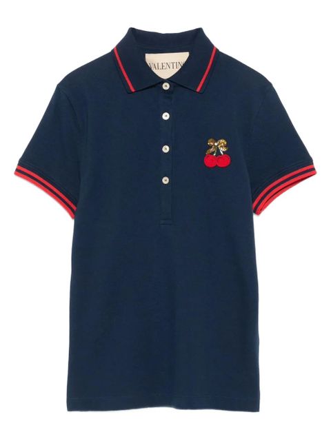 Valentino Garavani cherry-embellished polo top - Blue - zdjęcie produktu nr 1