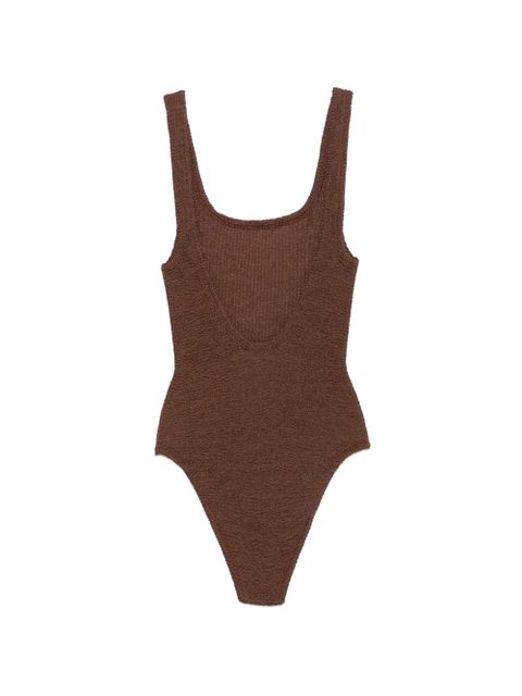 Hunza G crinkle-effect square-neck swimsuit - Brown