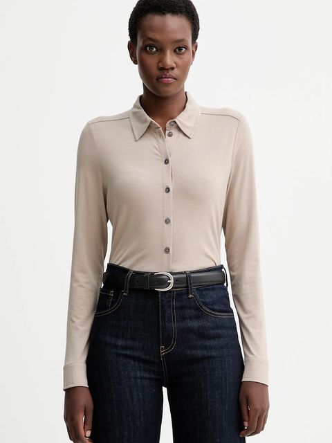 Marc O'Polo koszula damska kolor beżowy regular z kołnierzykiem klasycznym 511205252505