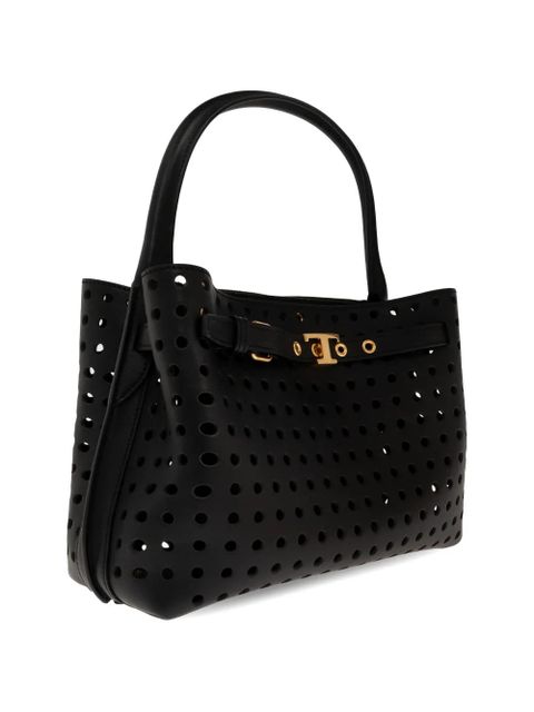 Tod's perforated buckled leather tote bag - Black