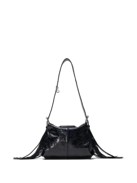 Maje mini Miss M fringed leather shoulder bag - Black