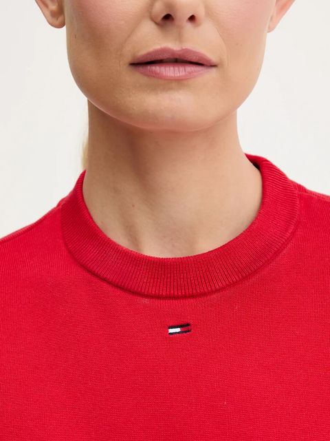 Tommy Jeans sweter bawełniany kolor czerwony lekki DW0DW20159