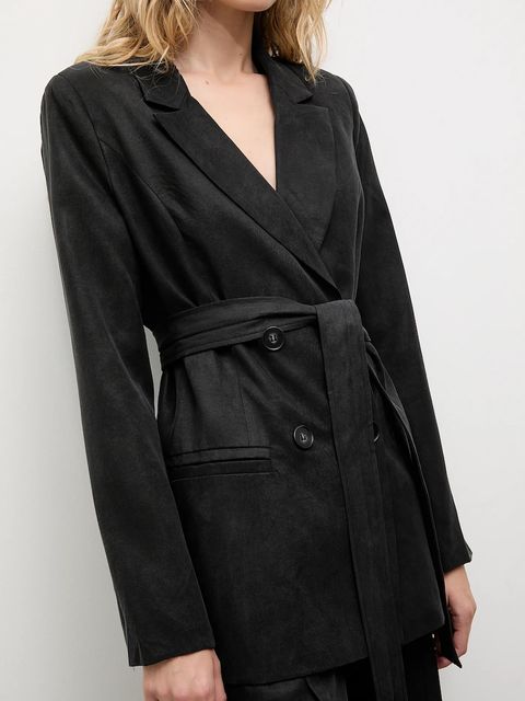 Answear.LAB marynarka kolor czarny dwurzędowa gładka - zdjęcie produktu nr 1