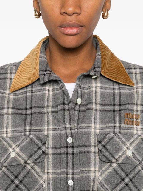 Miu Miu checked-pattern chest-pocket shirt - Grey