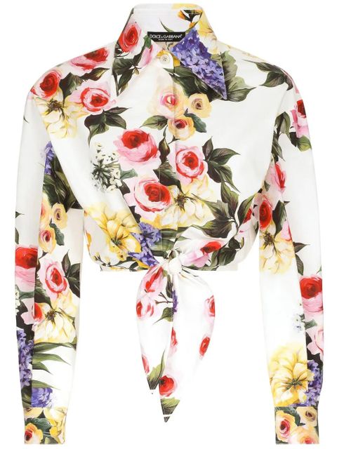 Dolce & Gabbana floral-print cotton cropped shirt - Neutrals - zdjęcie produktu nr 1