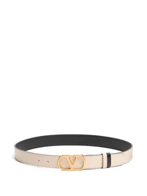 Valentino Garavani VLogo Signature reversible shiny calfskin belt - 30mm / 1.2 in. - Neutrals