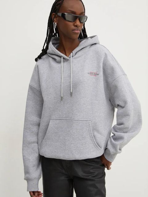 Guess Jeans bluza damska kolor szary z kapturem z nadrukiem W4BQ21 KC811 - zdjęcie produktu nr 1