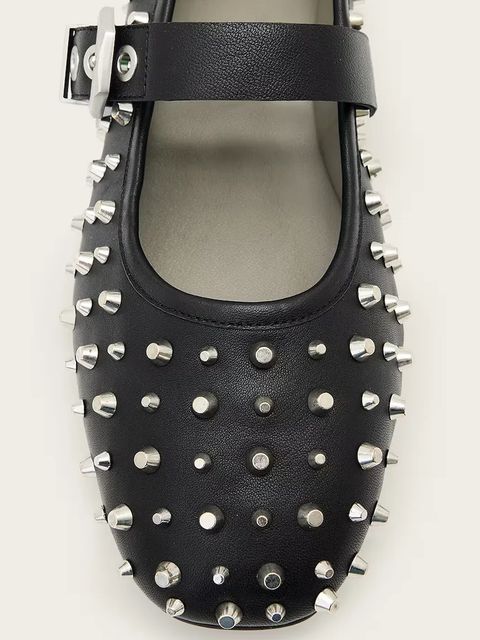 AllSaints baleriny skórzane Holly Stud Shoe kolor czarny W040FD