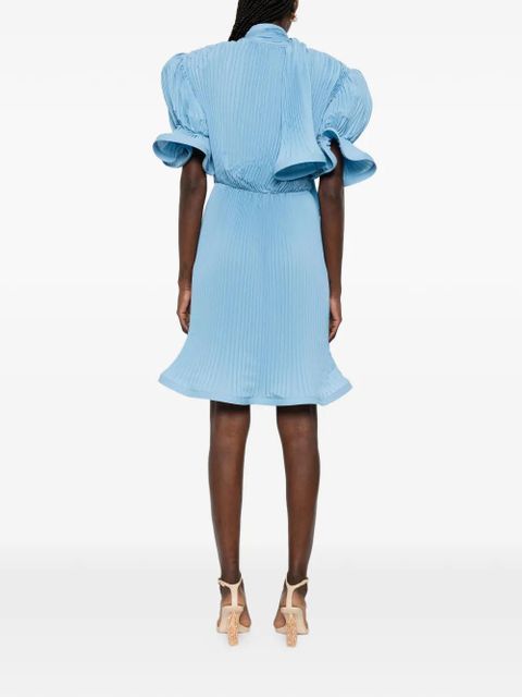 Rowen Rose pleated puffy-sleeve midi dress - Blue