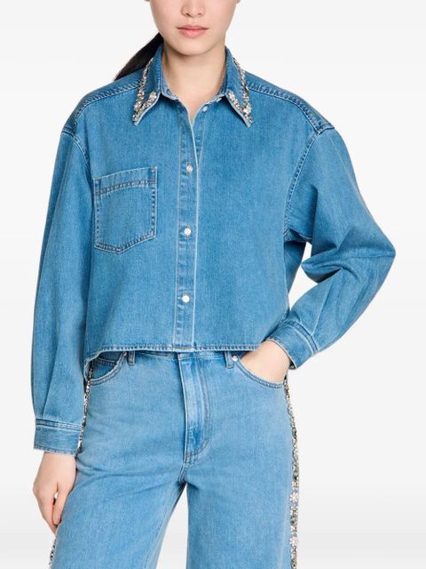 SANDRO embellished-collar denim shirt - Blue