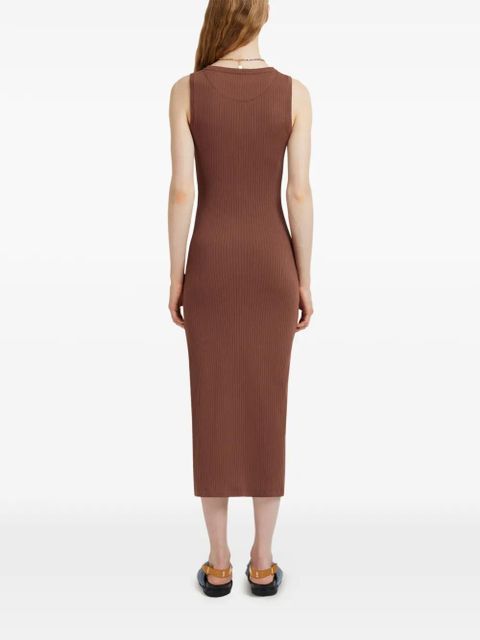 Marni ribbed logo-patch midi dress - Brown
