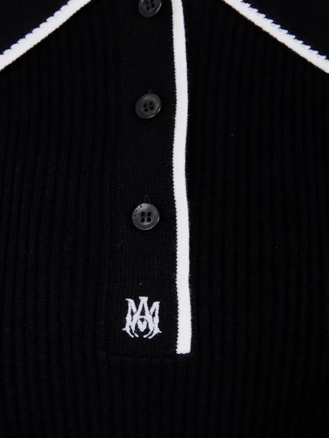 AMIRI embroidered ribbed-knit polo top - Black