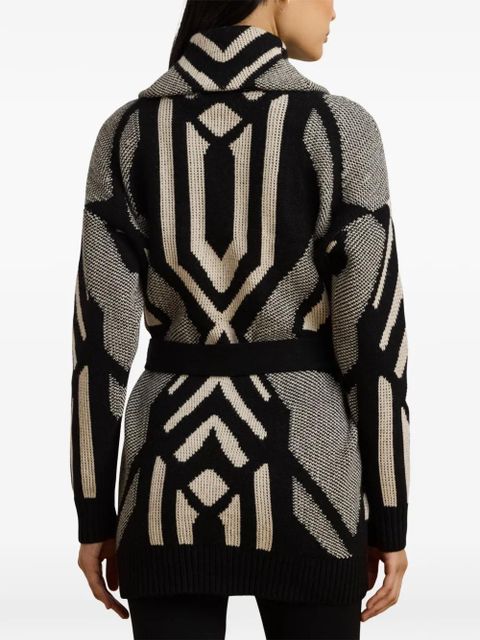 Lauren Ralph Lauren geometric-pattern belted cardigan - Black