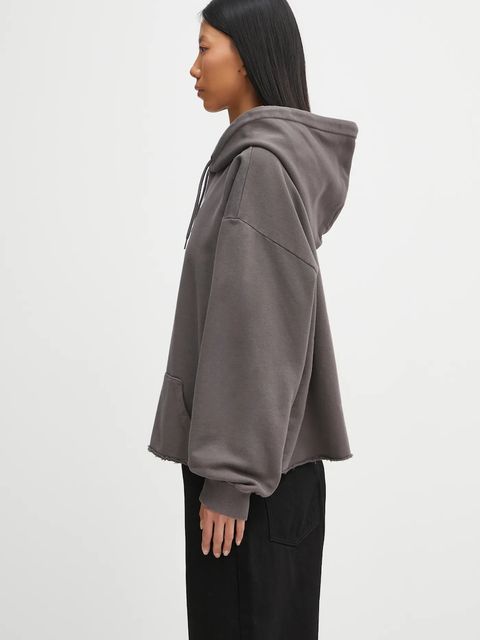 MM6 Maison Margiela bluza bawełniana damska kolor szary z kapturem z aplikacją S62GU0142.M25024.810