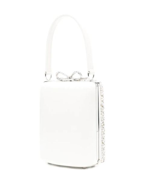 Self-Portrait mini pearl-embellishment tote bag - White