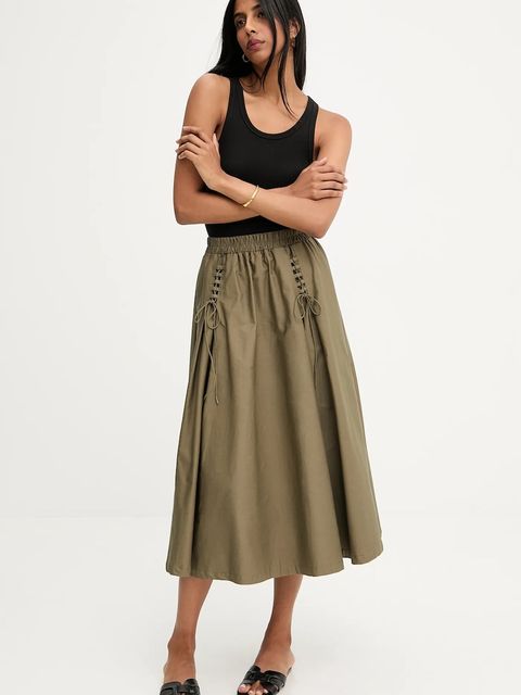 Answear.LAB spódnica bawełniana kolor zielony midi rozkloszowana - zdjęcie produktu nr 1