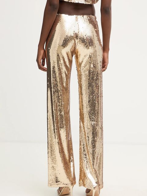 Haveone spodnie damskie kolor złoty szerokie high waist PGE-P259