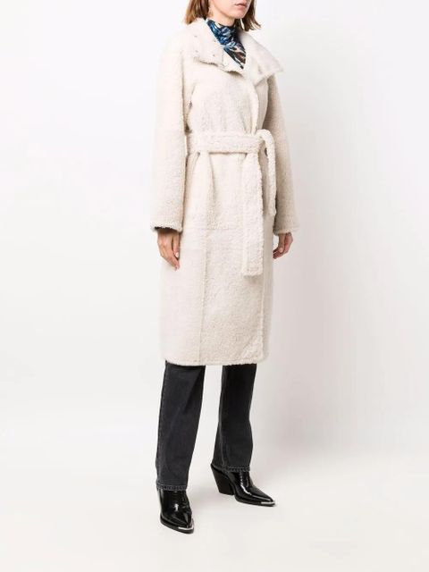 Yves Salomon belted shearling coat - Neutrals