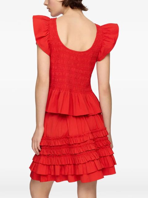 GANNI smocked ruffled top - Red