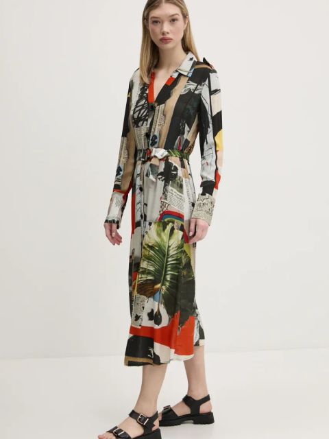 Desigual sukienka COLLAGE LACROI kolor czarny midi rozkloszowana 25SWVW45