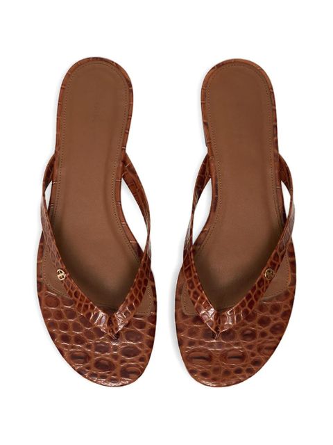 ANINE BING Noelle croc-embossed flat sandals - Brown