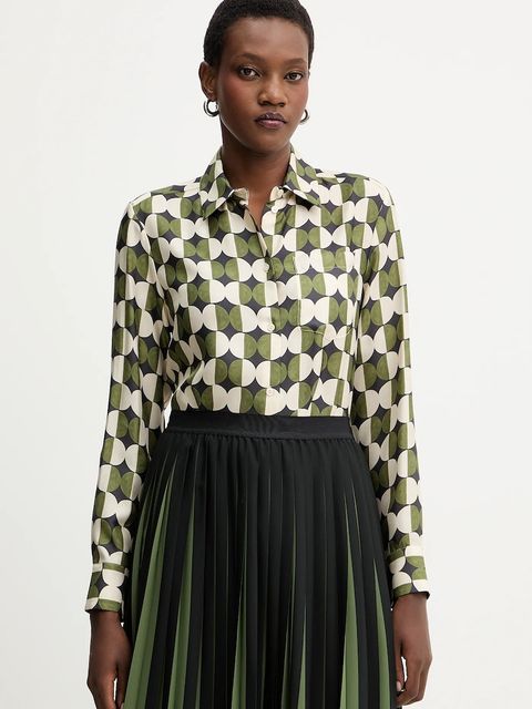 Weekend Max Mara koszula jedwabna RIVE damska kolor zielony regular z kołnierzykiem klasycznym 2525116062600 - zdjęcie produktu nr 1