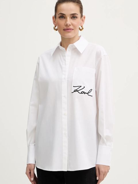 Karl Lagerfeld koszula bawełniana damska kolor biały relaxed z kołnierzykiem klasycznym B1W11013 - zdjęcie produktu nr 1
